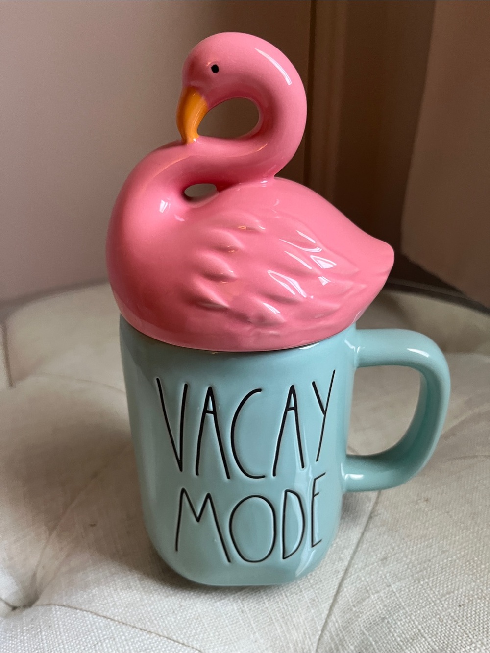 Rae Dunn Vacay Mode Artisan Collection Flamingo Lid Ceramic Mug - Pink and Mint